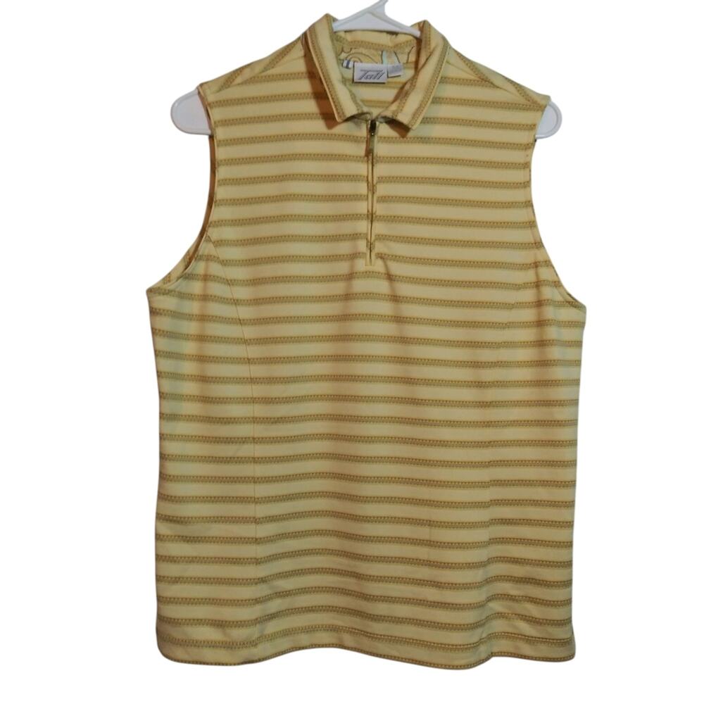 Tail Retro Yellow Striped Sleeveless Polo Golf Shirt Size M